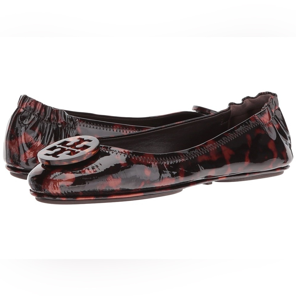 Tory Burch Minnie Travel Reva Flats Tortoise Shell Patent Leather Sz 8 MSRP $228